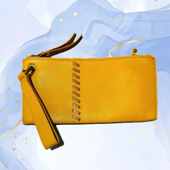 RACHEL Rachel Roy Yellow Leather Wristlet Clutch - Picture 1 of 8